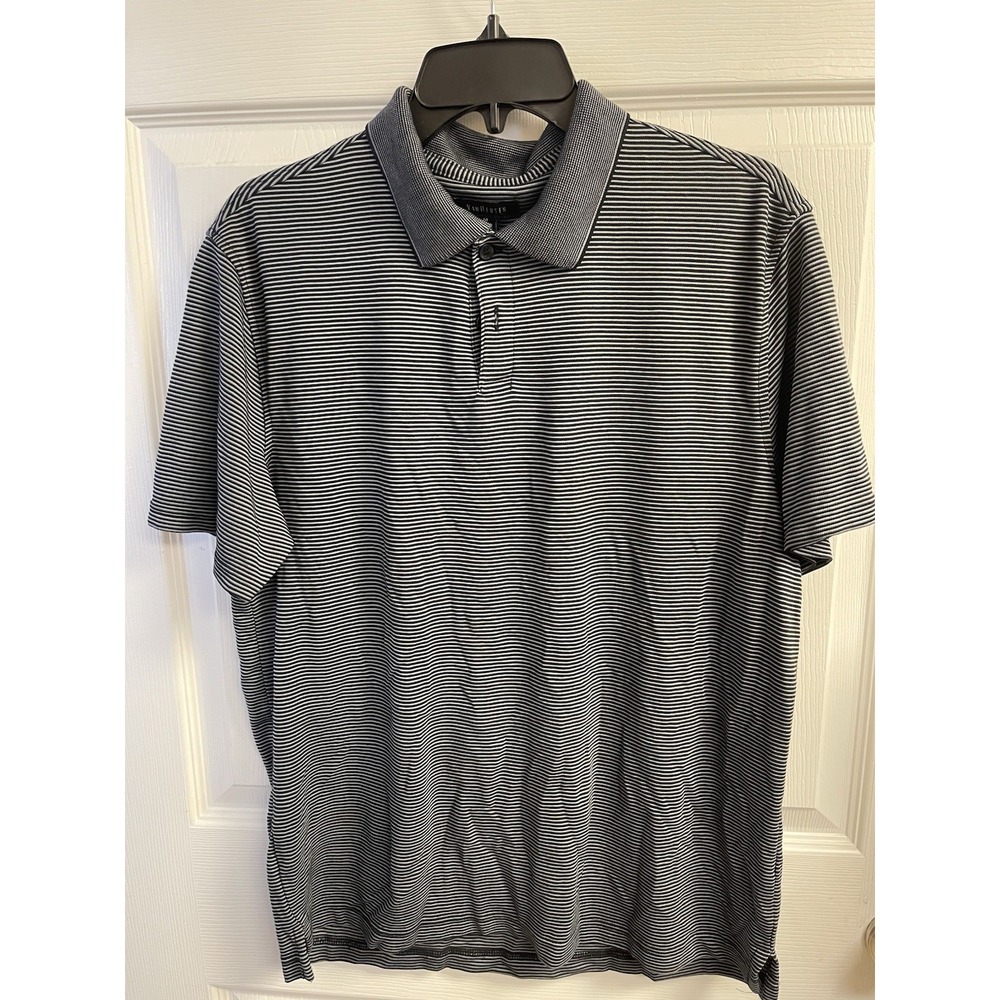 Van Heusen Polo Shirt Mens Size Medium Striped Black And Gray